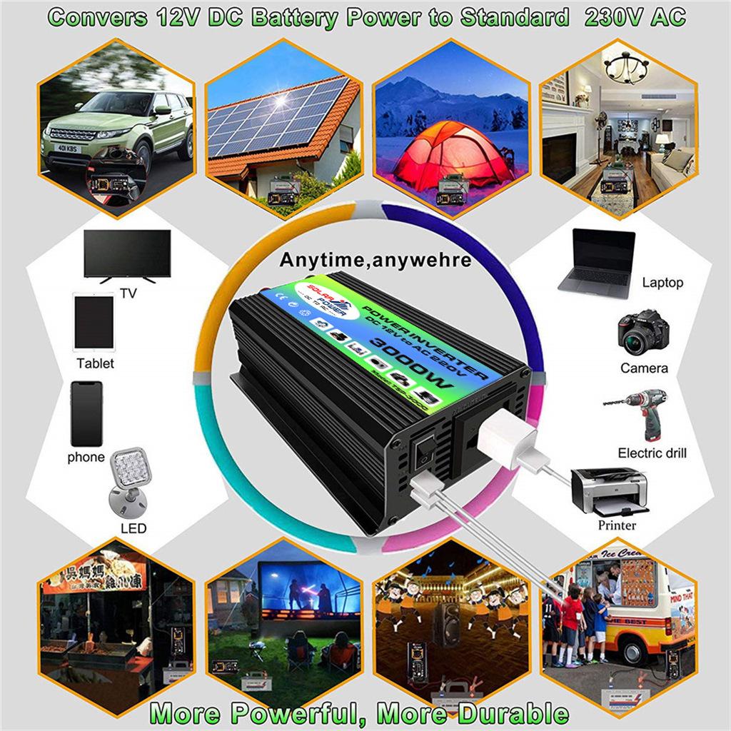 4000 Вт автомобильный фургон, инвертор, модифицированный преобразователь постоянного тока 12 В в переменный ток 110 В/220 В, 2 USB со светодиодным дисплеем