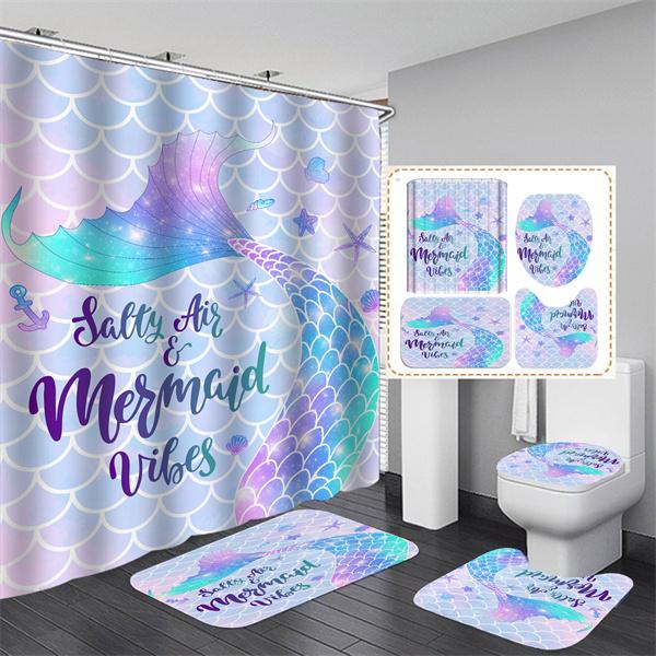 4 шт. с узором занавеска для душа PEVA водонепроницаемая занавеска для душа с нескользящими ковриками чехол для сиденья унитаза аксессуары для украшения ванной комнаты