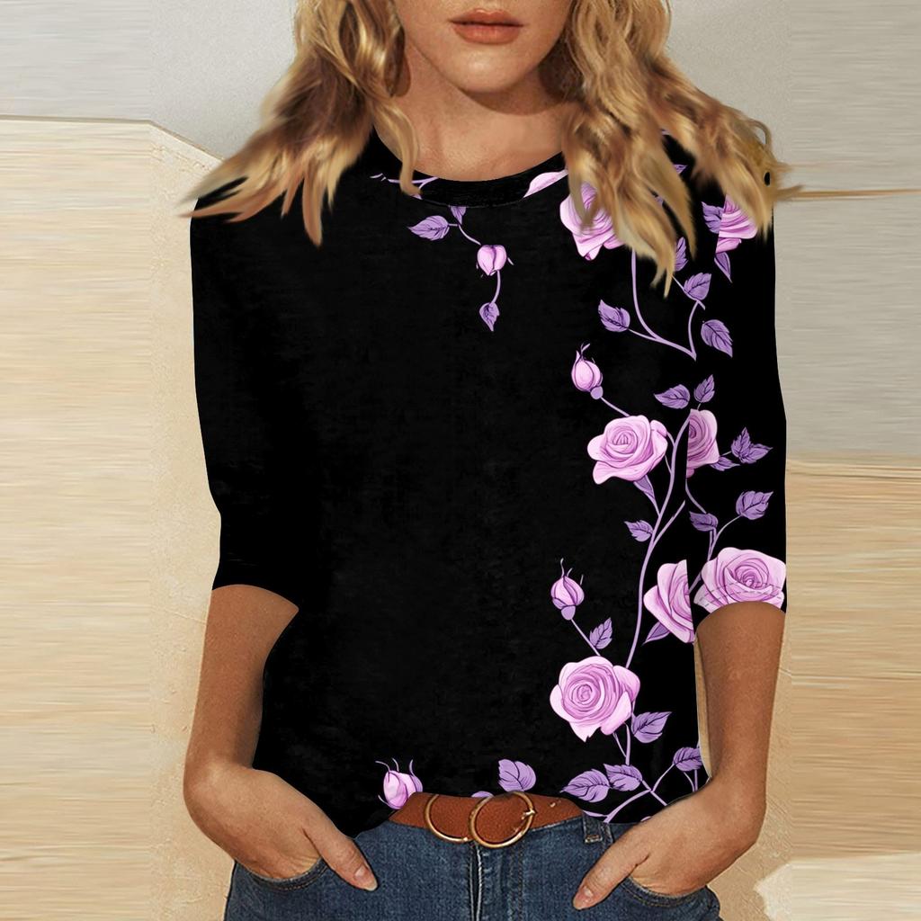 Женский топ с принтом и круглым вырезом, рукавом 3/4