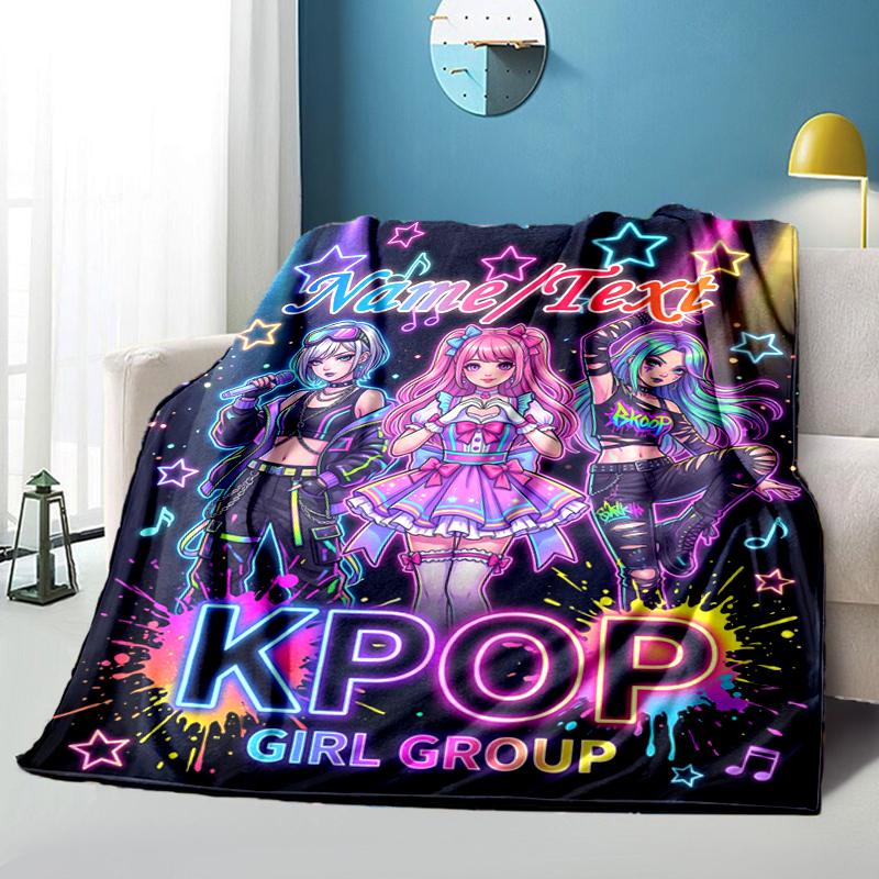 1PC Custom Name Kpop Girl Group Stars flannel blanket versatile,all-season throw suitable for the living room,bedroom,camping,travel,and gift