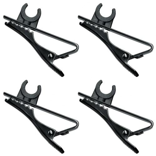 Set of 4 Mini Microphone Clips, Lip Microphone Holders, C-Shaped Holders, 6mm Loop Diameter, Metal, Non-Slip, Unisex, Black