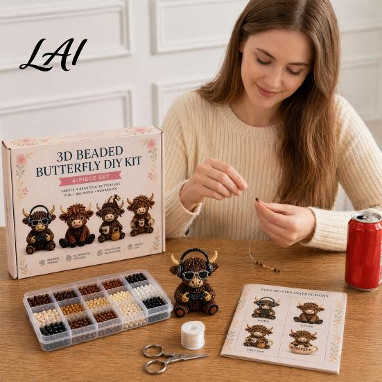 Bead Art Project 3D Beaded Highland Cow Kit for Adults Tiny Animals