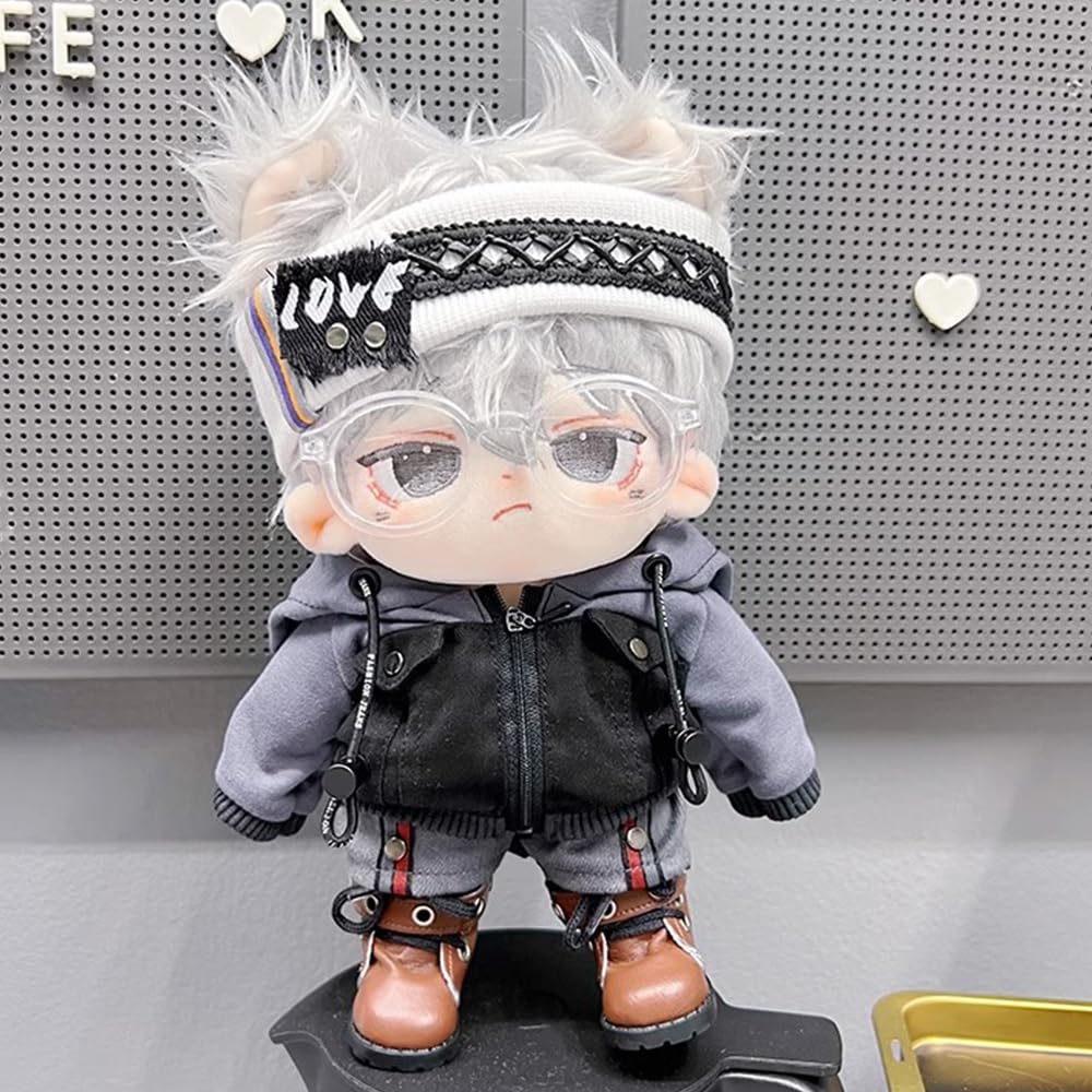 niannyyhouse 15cm 20cm Plush Clothes Cool Suit Denim Jacket Hoodie Shorts Headwear Eyewear Shoes Cotton Doll Clothes Dress Up Accessories (gray, 15cm)