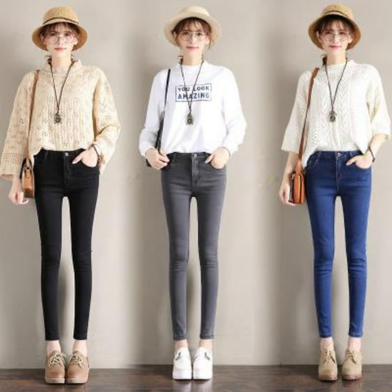 Женские черные облегающие джинсы с высокой талией, корейский стиль 2022 года — облегающие, универсальные, эластичные.