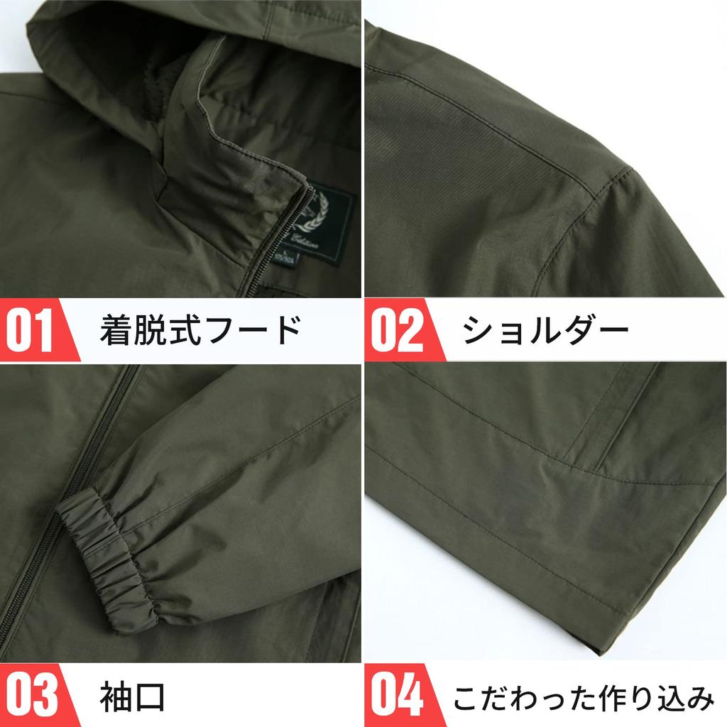 Jacket Outdoor Tops Spring Thin Autumn Hooded Lightweight Embroidery Plain Stylish [Manatsulife] Men's 7886. (Navy, L)