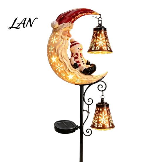 Solar Ground Stake Lights Snowman/Ghost Moon Light, Waterproof Metal Garden Sculpture, Decorative Powered Pathway Lighting Lamp for Outdoor Yard Lawn