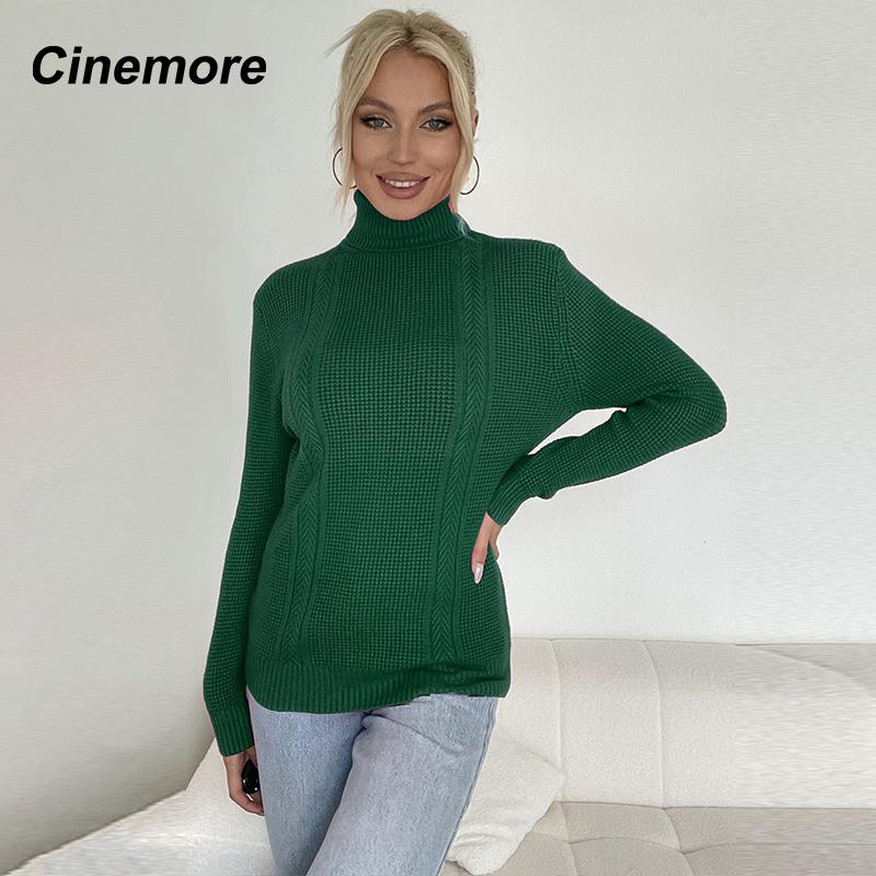 Cinemore Весна Осень Женский свитер Однотонный Оверсайз Повседневный Пуловеры Теплый Базовый Топ с Длинным Рукавом О-Образным Вырезом Трикотажный Джемпер Свитер