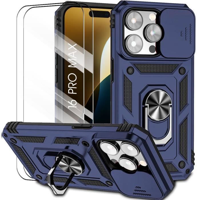 Coque de protection - BOOLING - pour iPhone 16 Pro Max - Antichoc - Support rotatif - Cache caméra coulissant
