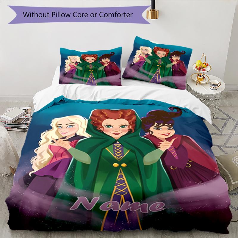 3pcs Custom Name Hocus Pocus Bedding Set Duvet Cover Closure Includes 1 Duvet Cover & 2 Pillowcases, Soft and Comfortable for All Seasons.