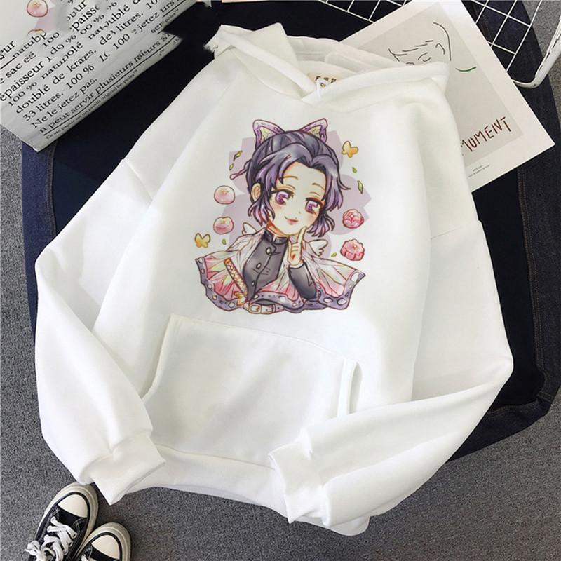 Japan Kawaii Kamado Nezuko Demon Slayer Anime Hoodie Aesthetics White Clothes Harajuku Oversized Long Sleeve Hooded Sweatshirts