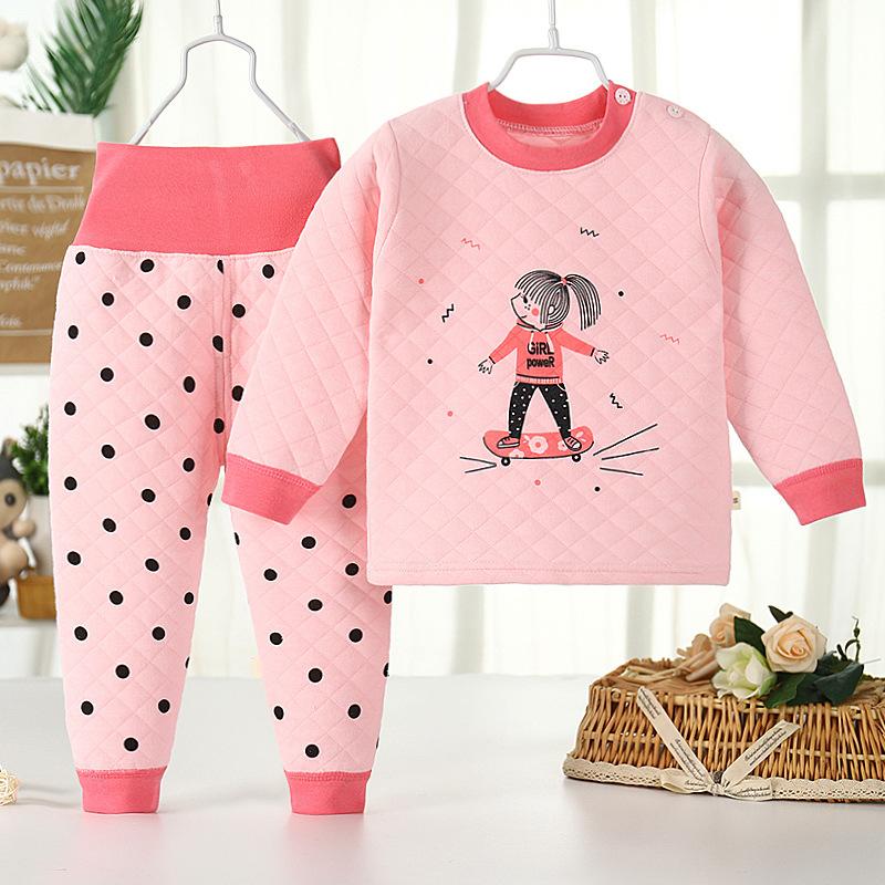 Winter Children's Cotton Warm Pajamas Set Boys and Girls with Fleece Thick Pajamas Set