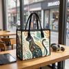 Vintage Bohemian Cat Tote Bag for Women Leaf Pattern Daily Casual Handbag Large Capacity Reusable Shopping Bag 