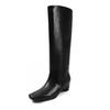 5cm Fashion Simple Knee High Boots Women Square Toe Chunky Heel Fall Winter