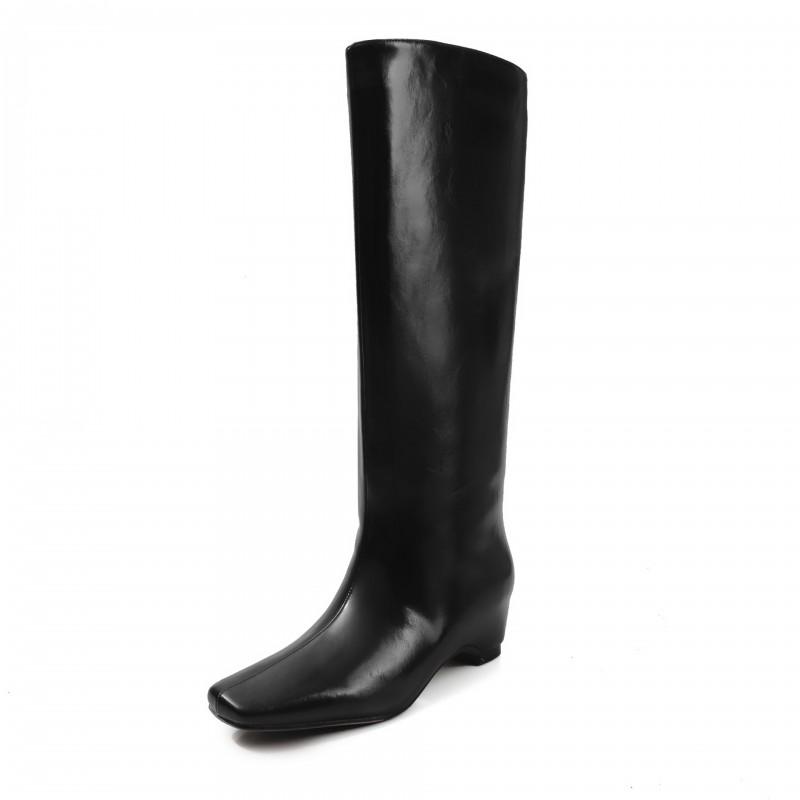 5cm Fashion Simple Knee High Boots Women Square Toe Chunky Heel Fall Winter