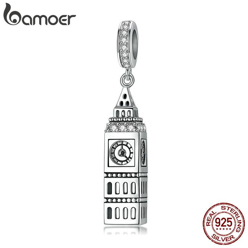 BAMOER New Collection 925 Sterling Silver British Big Ben Building Pendant Charm Fit Charm Bracelets