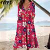 Женская мода лето весна цветочный узор принт рукава 1/2 V-образный вырез свободная талия повседневные платья