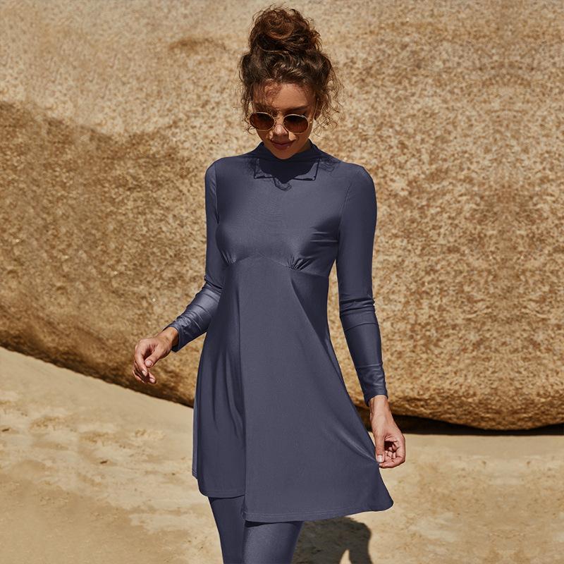 New S-XL Women Muslim Swimwear Slim Long Sleeve Islamic Swimsuit Summer Arab Beach Bikini Modest Full Cover Swimwear Swimming Burkini