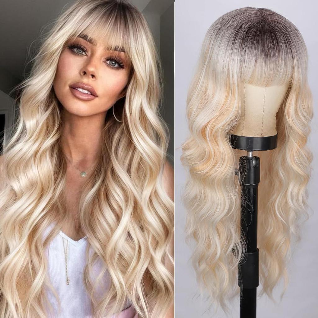 European and American wigs Women's wigs Big waves Long curly wigs Qi bangs wigs Chemical fiber high temperature silk headgear