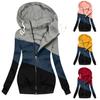 Women Winter Casual Stitching Color Jacket Zipper Sweatshirt Long Sleeve Coat