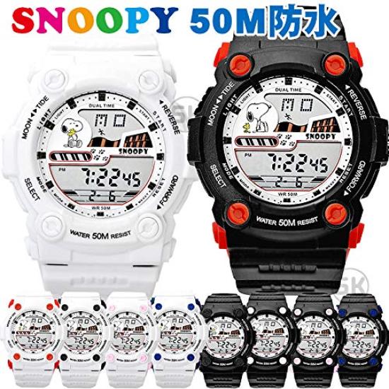 Часы Snoopy детские водонепроницаемые для детей, женщин, черных, красных, взрослых, мужчин, унисекс, часы с персонажами Woodstock для девочек и мальчиков x [водонепроницаемость 50 м] (черный Красный)