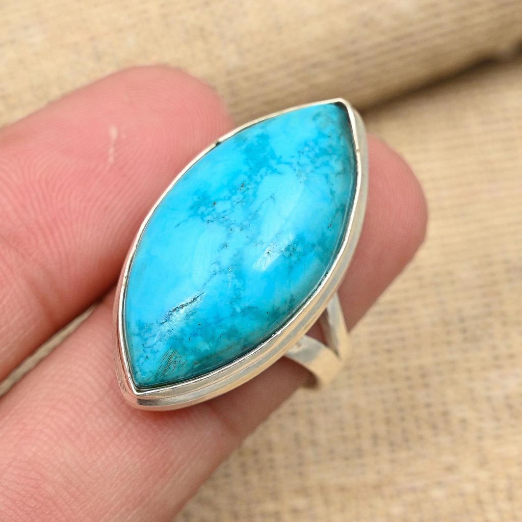 Tibetan Turquoise Gemstone Handmade Solid 925 Sterling Silver Ring Jewelry