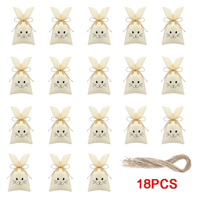 18PCS Easter Bunny Candy Gift Bags | Reusable Burlap Rabbit Bags with Twine, Perfect for Easter, Birthday