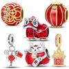 Медные подвески в виде китайского узла, кошки удачи и танца льва, подходят для оригинального браслета, ожерелья, бусины для DIY, женские украшения