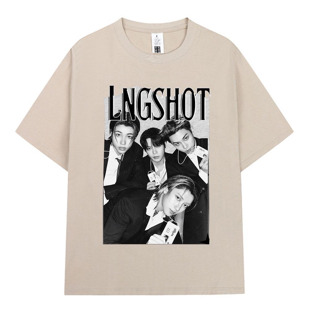 Korean Kpop Hip Hop Group Lngshot Graphic Print Tshirt Unisex Women Clothing Fashion Oversized Short Sleeve Cotton Top Fan Gifts