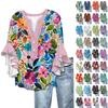 Summer Tops For Women Cute V Neck 3/4 Sleeve Blouses Floral Print Top Casual Shirts