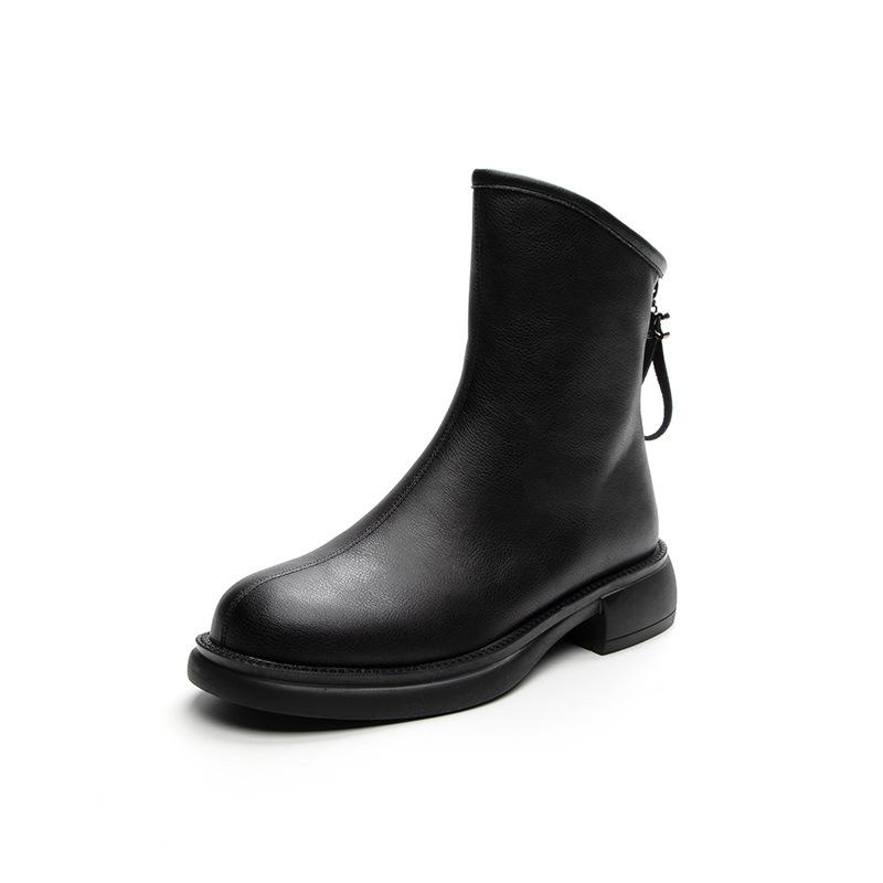 Ботинки Мартин из коровьей кожи в британском стиле Весна и Осень 2025 ретро короткие ботинки задняя молния универсальные женские ботинки на толстой подошве на толстом каблуке тонкие ботинки