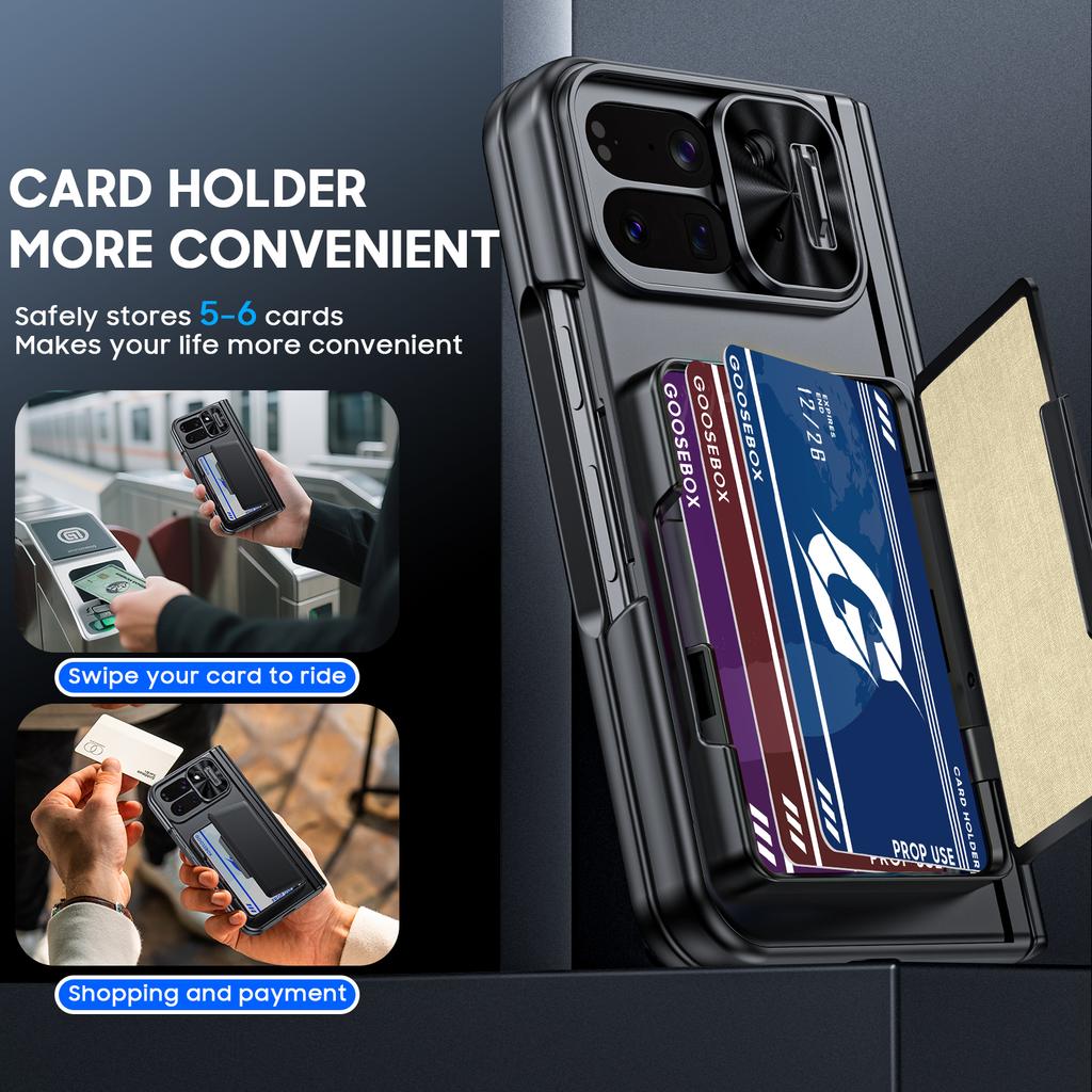Чехол для телефона Google Pixel 10 Pro Fold с держателем для карт [Блокировка RFID], Защита камеры, Защита шарнира, Скрытая подставка, Защитное стекло экрана - Черный