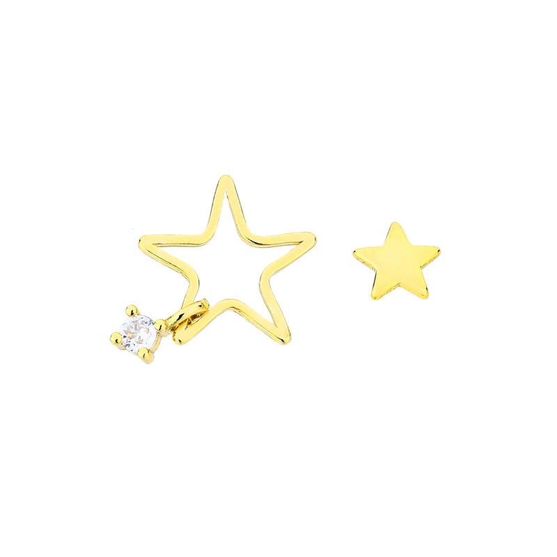 Посеребренные серьги S925, корейские женские серьги со звездами из полого циркона для женщин, простые повседневные асимметричные маленькие серьги, все соответствуют течению