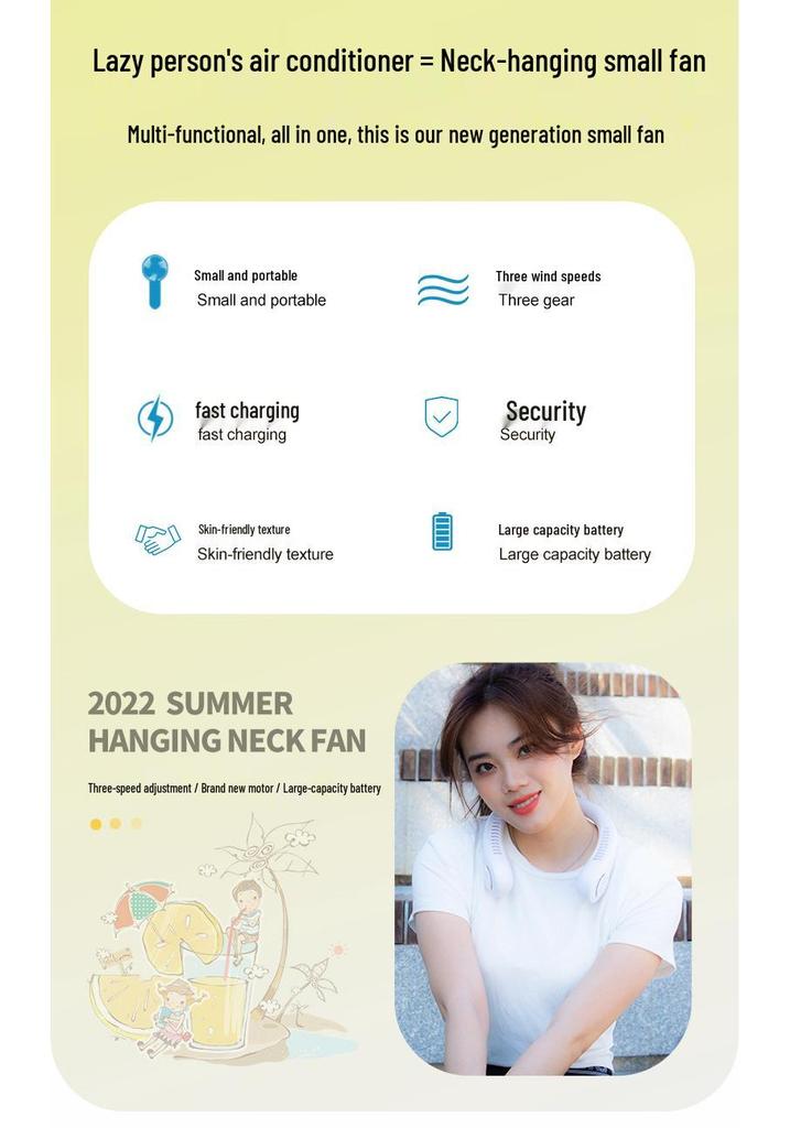 Portable Neck-Hanging Bladeless Fan with USB Charging, 3-Speed Silent Operation for Office, Outdoor, and Sports Use