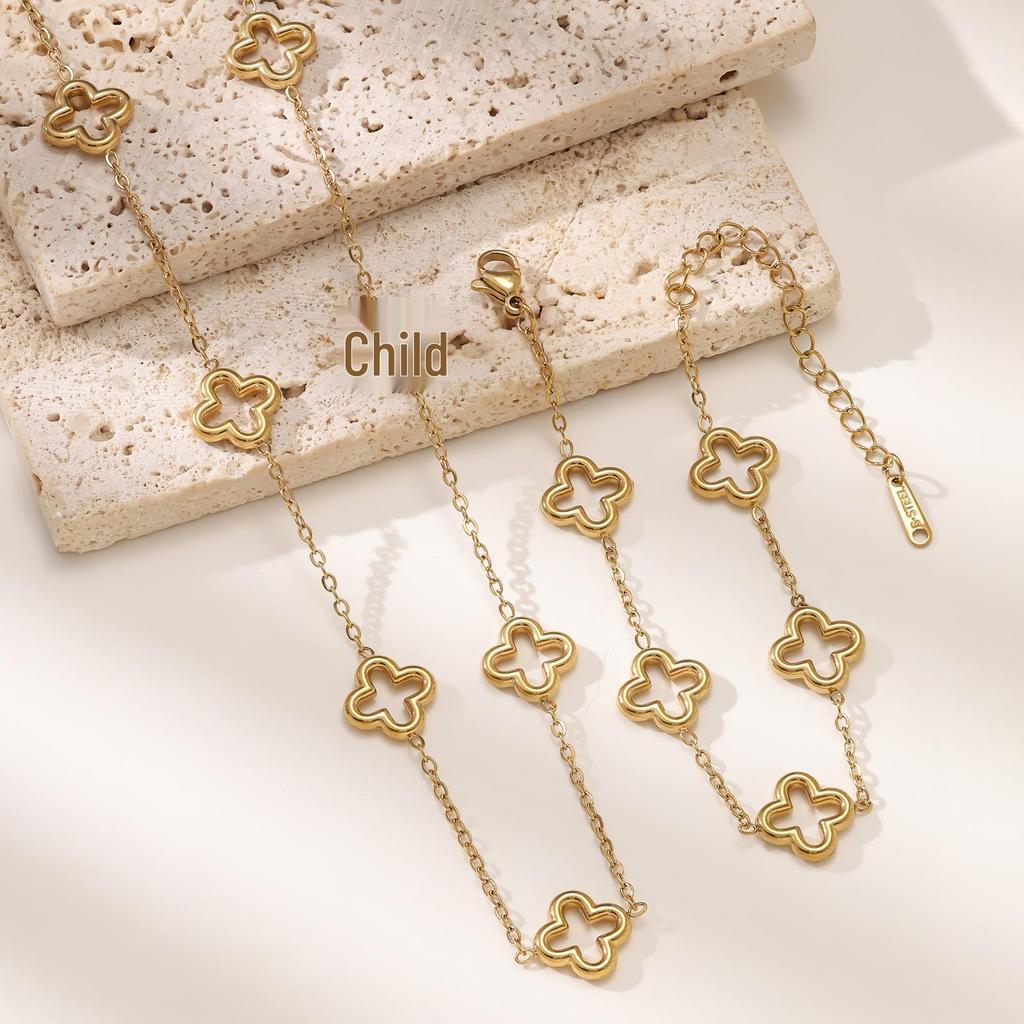 Минималистичный браслет-ожерелье из нержавеющей стали с покрытием 18 карат в виде четырехлистного клевера для женщин