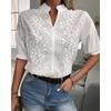 Summer Women's V-neck Standing Neck Embroidered Lace Top Shirt