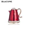 Teapot Shape Brooch Enamel Shining Crystal Rhinestone Brooches for Women Jewelry Pins