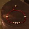 Vintage Red String Bracelet with Mobius & Lucky Fortune Coin Charm, Handmade Braided Rope Charm Bracelet for Good Luck