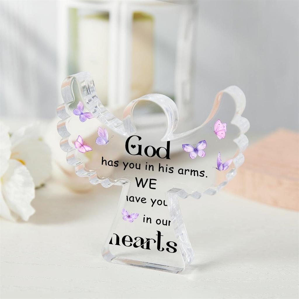 Condolences Grieving Gift, Angel Acrylic Memorial Condolence Gift, Sympathy Sign for Home Living Room Table Centerpiece Decor