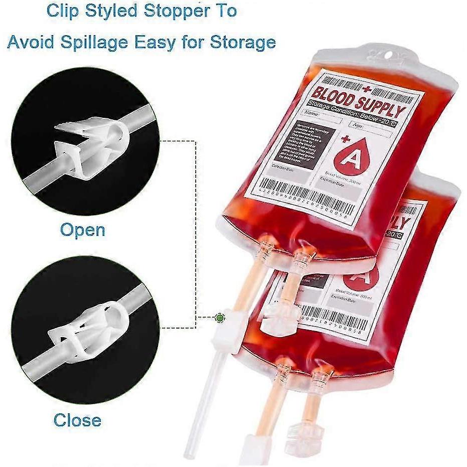Halloween Blood Bag, Blood Drink Bag (10 Pcs) With Syringe, Reusable, For Halloween Zombie Party Favors, Nurse Decorations, Gag Gift (10 Pcs)