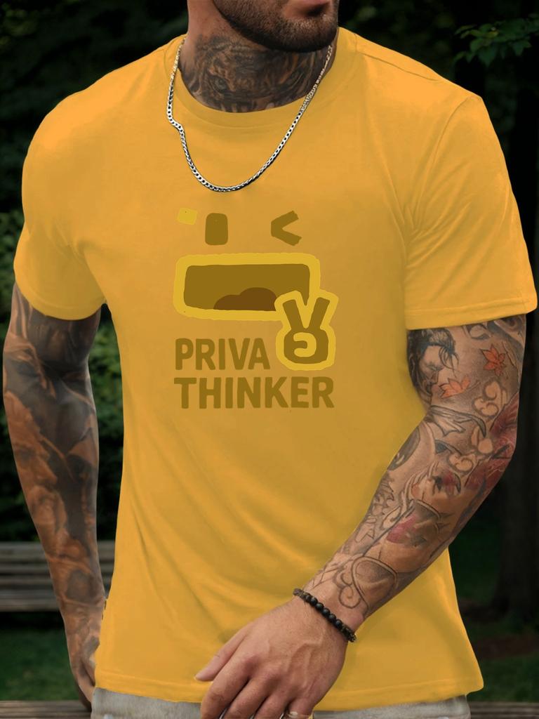 Футболка с коротким рукавом PRIVA THINKER Мужская 100% Хлопок С рисунком Летняя С круглым вырезом Дышащая Повседневная Модная Крутая Футболка