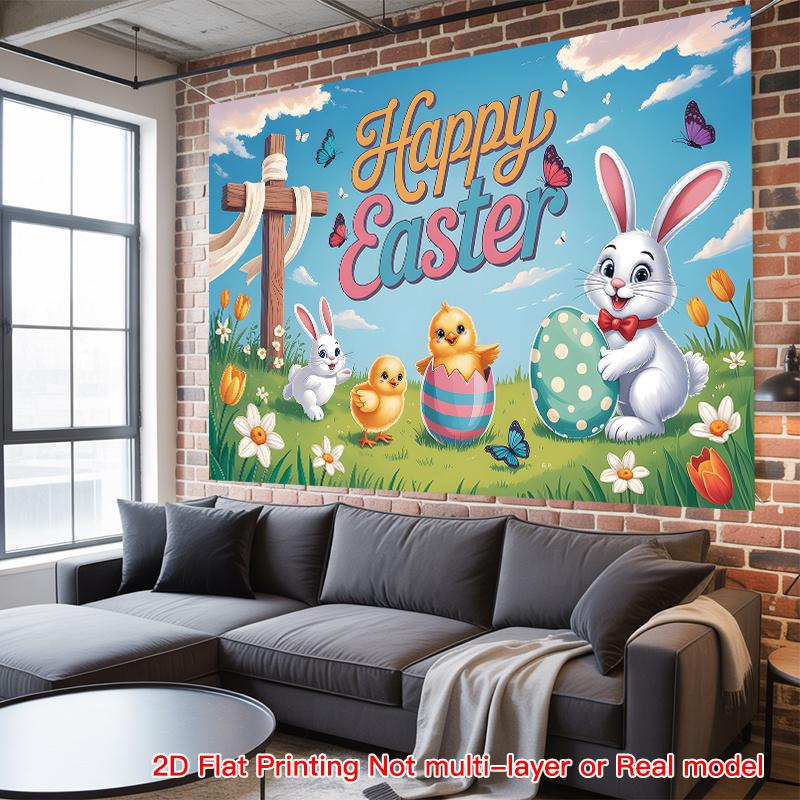 Bunny Garden Fence Banner, Outdoor Patio Lawn Party Polyester Decor