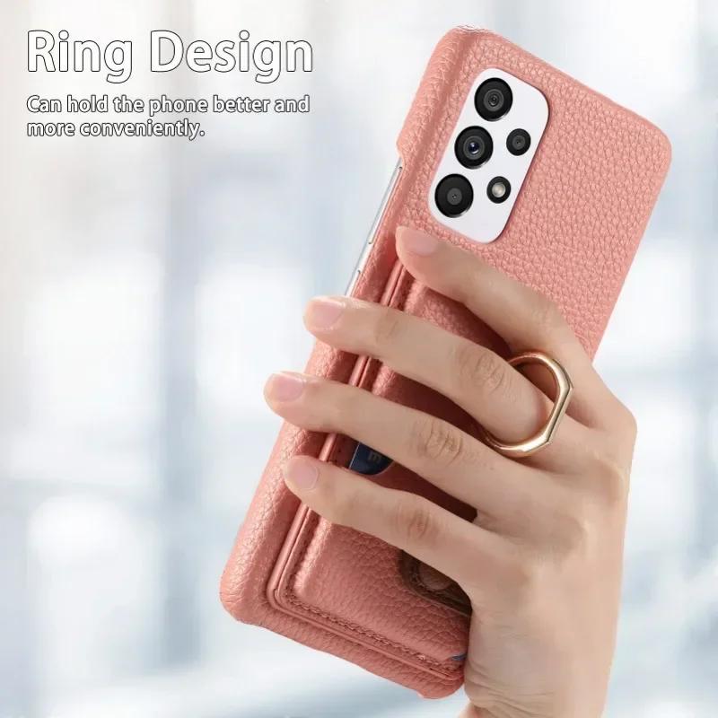 Ring Leather Phone Case for Samsung Galaxy S25 23 S21 FE S24 Ultra S22 Plus A54 A15 A25 A35 A55 Wallet with Card Holder Cover