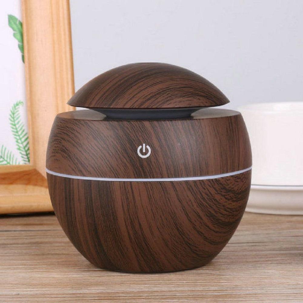 Portable Mini Wood-Grain Spherical Desktop Air Humidifier Purifier Aromatherapy Machine for Home Large Capacity
