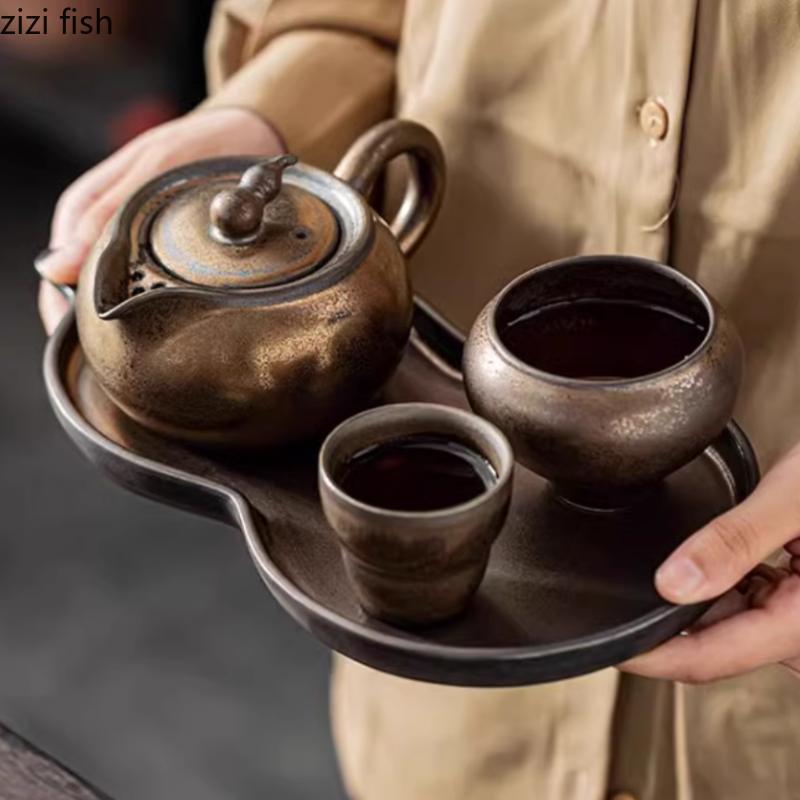 Керамический чайный сервиз Один чайник и две чашки Чайник Чашка для заваривания чая Чайник Поднос для хранения Поднос для чая Посуда для заваривания чая Наборы чайной посуды