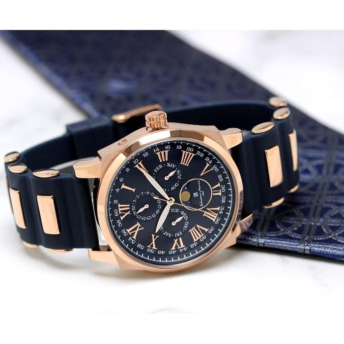 [Salvatore Marra] Watch Moon Phase Multi-Calendar 5ATM Waterproof Business Formal Men's Rubber Strap Limited Model Blue Pink Gold