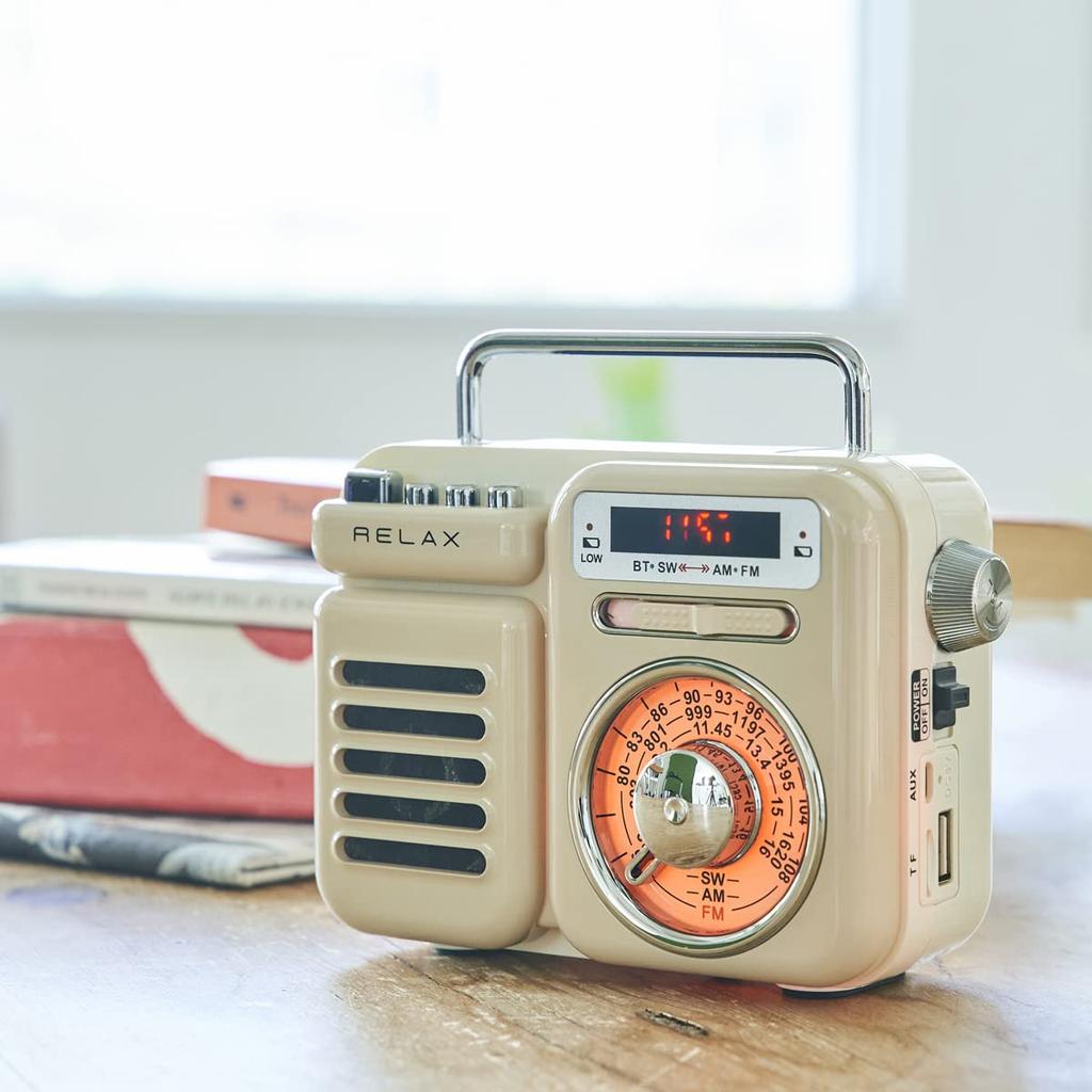 RELAX Мульти-ретро радио с динамиком, 7-в-1 функция, сертифицировано TELEC, портативное радио, Bluetooth, светодиодная подсветка, фонарик, мобильный мульти-функциональный