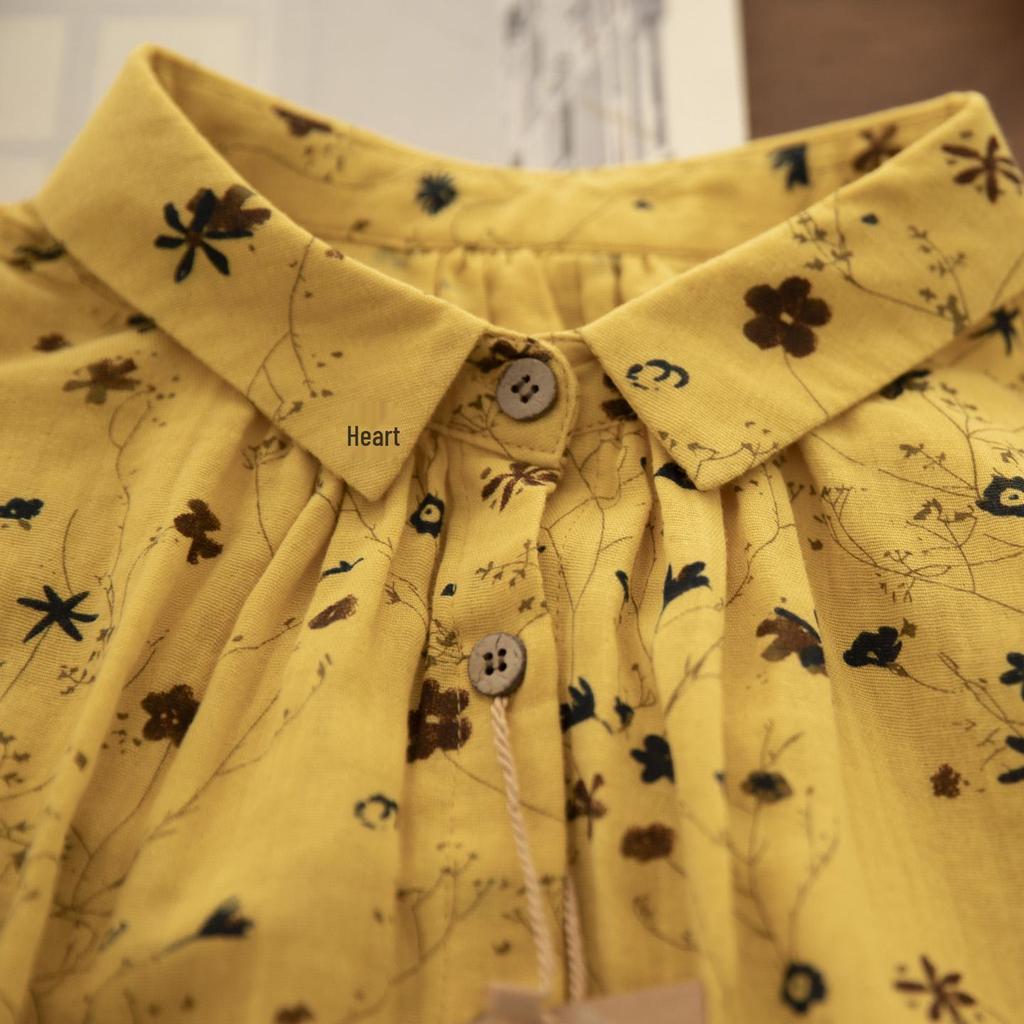 Женская художественная хлопково-льняная весенняя рубашка позднего Цин, двухслойная