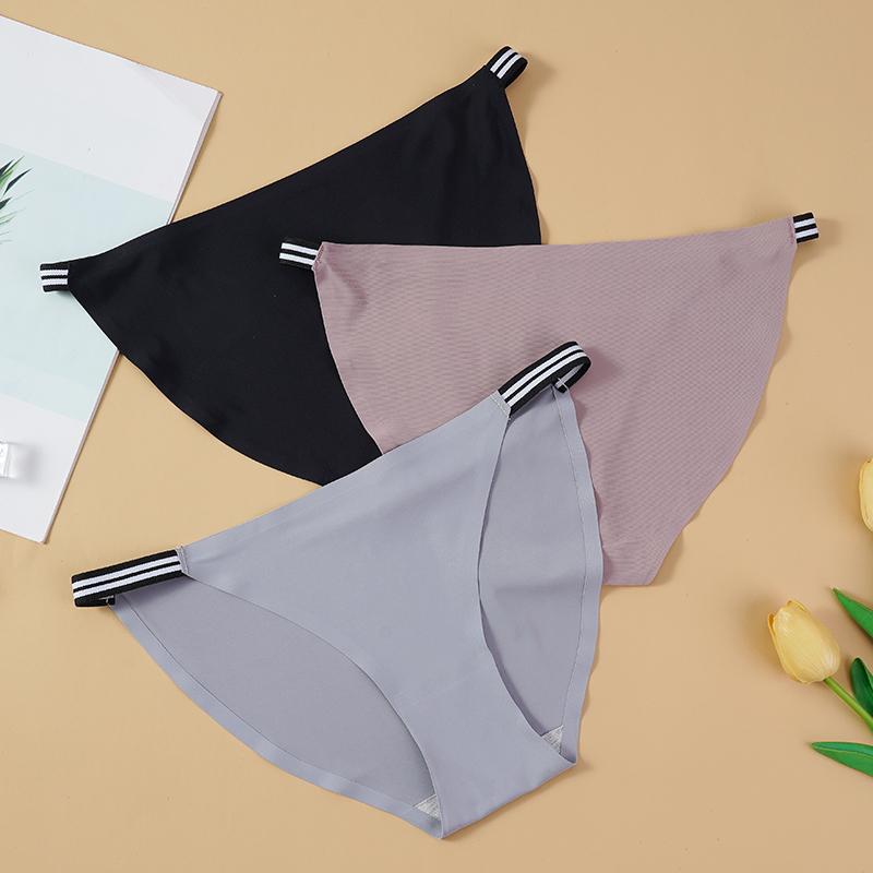 Модные бесшовные трусики, женские трусы с низкой посадкой, удобные трусы, полосатый пояс, ледяной шелк, сексуальное женское нижнее белье, нижнее белье