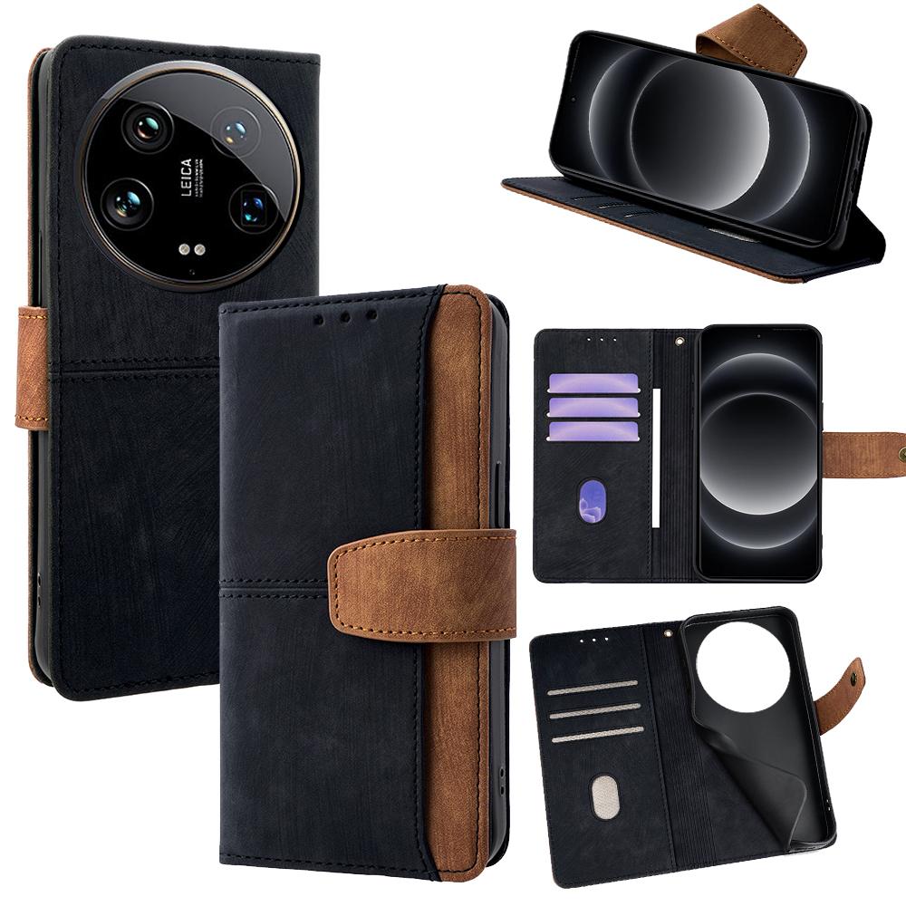 For Xiaomi 14 Ultra Case RFID Blocking Color Splicing PU Leather Wallet Phone Cover