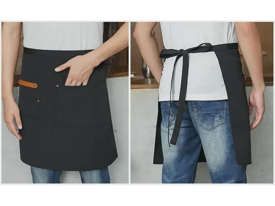 Унисекс водонепроницаемый холщовый полудлинный кухонный фартук с логотипом на талии